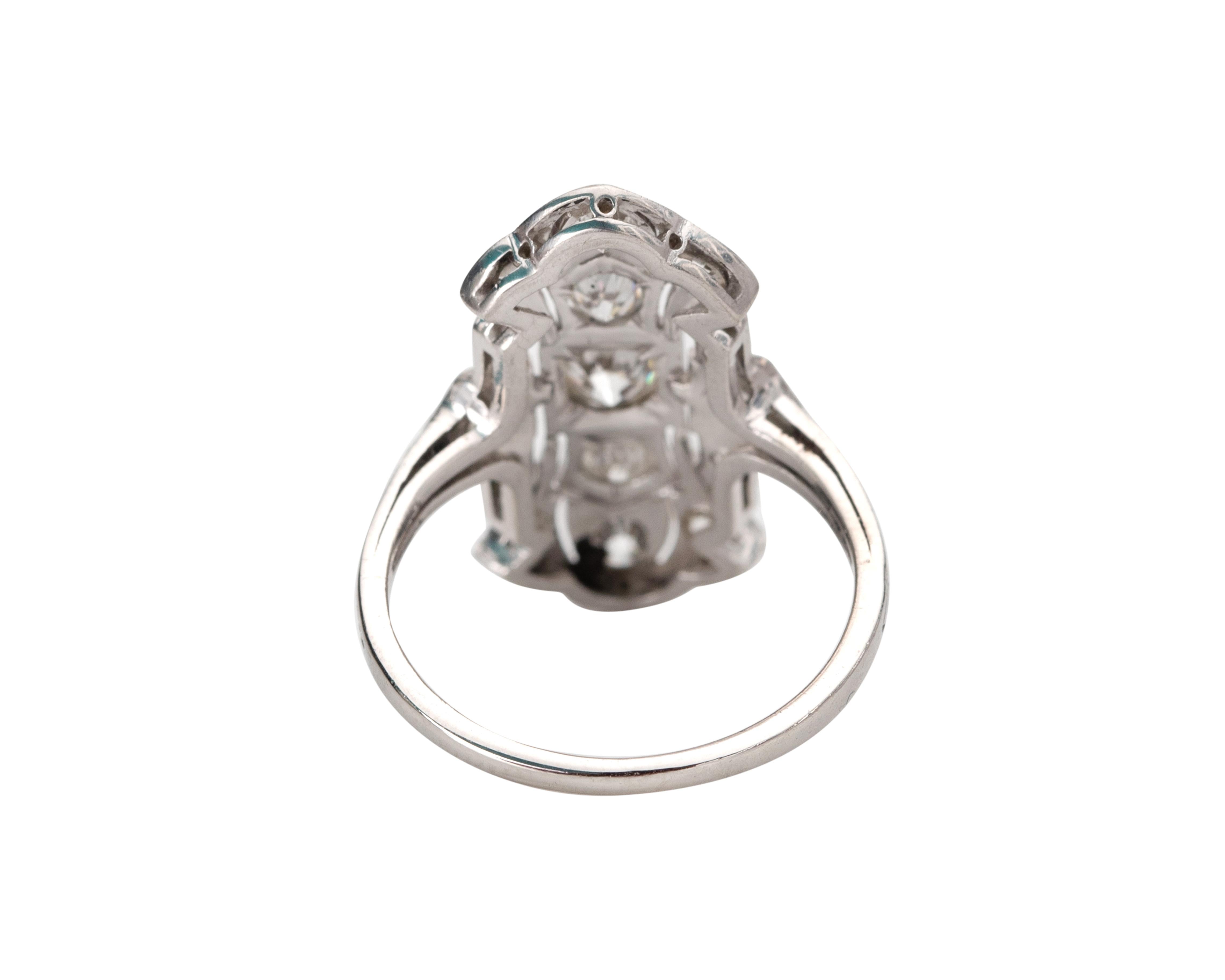 Women's Antique Art Nouveau Shield Right Hand Deco Platinum Diamond Ring