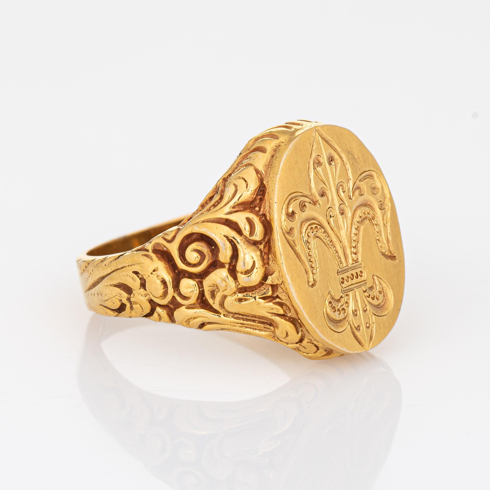 Antiker Jugendstil Siegelring Fleur De Lis Repousse 14k Gelbgold (Art nouveau)