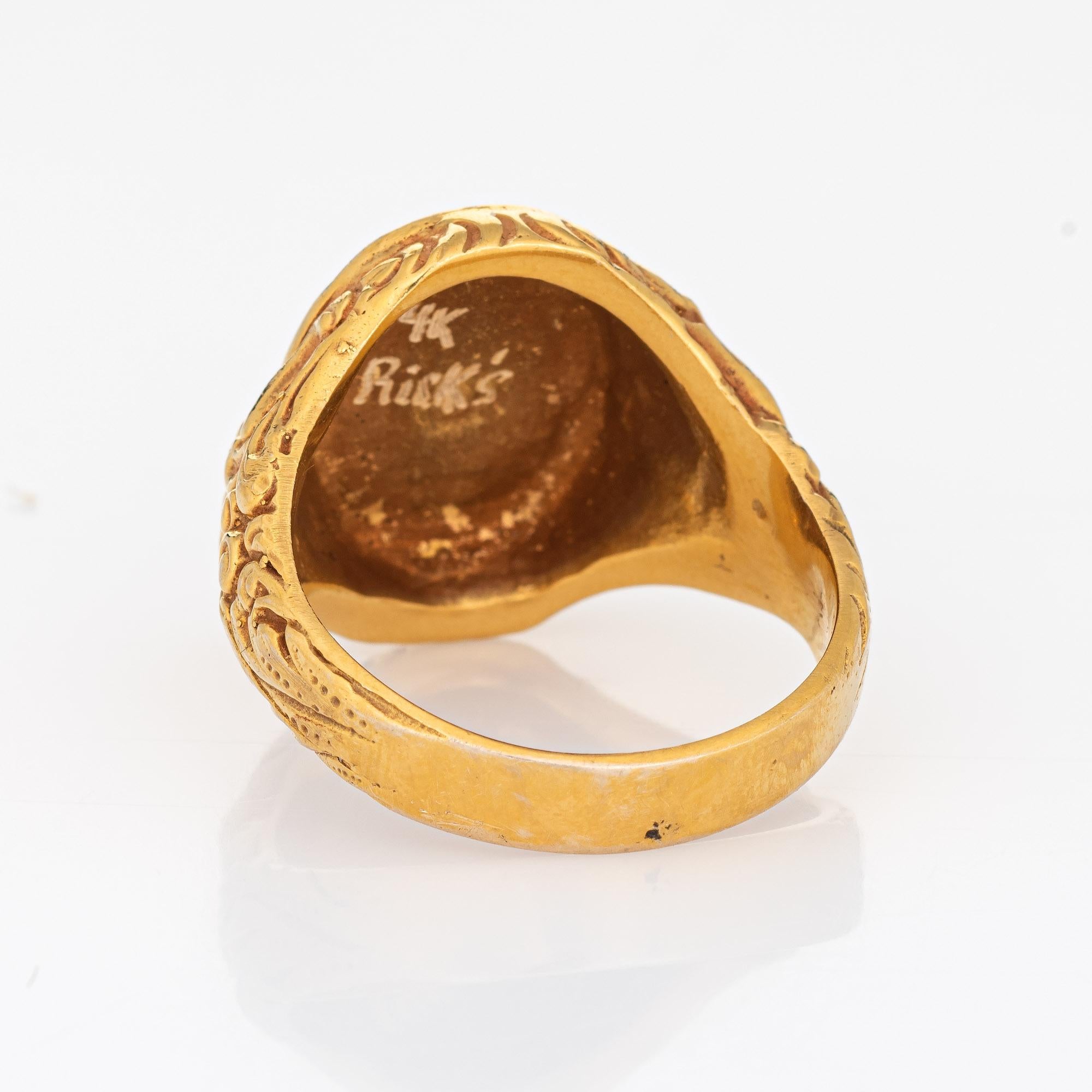 Antiker Jugendstil Siegelring Fleur De Lis Repousse 14k Gelbgold für Damen oder Herren