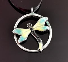 Antique Art Nouveau Silver and Enamel Dragonfly Pendant