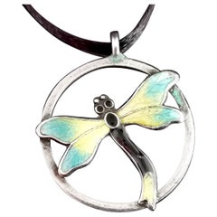 Antique Art Nouveau Silver and Enamel Dragonfly Pendant