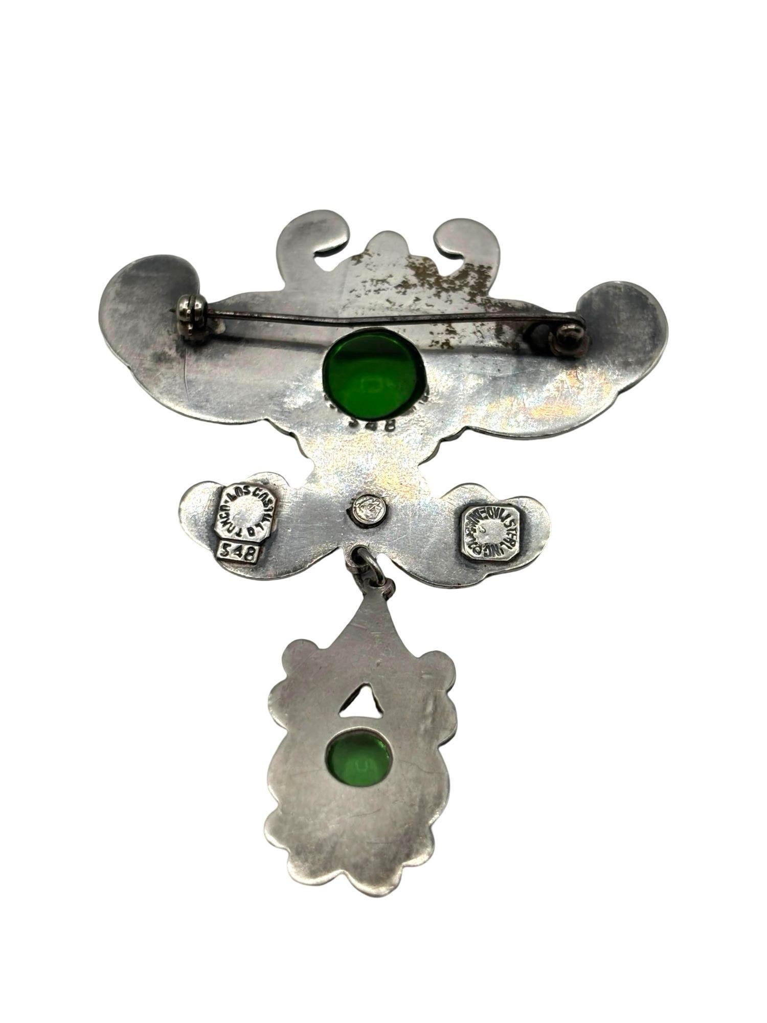 XX secolo Spilla antica in stile Art Nouveau in argento e pietre verdi in vendita