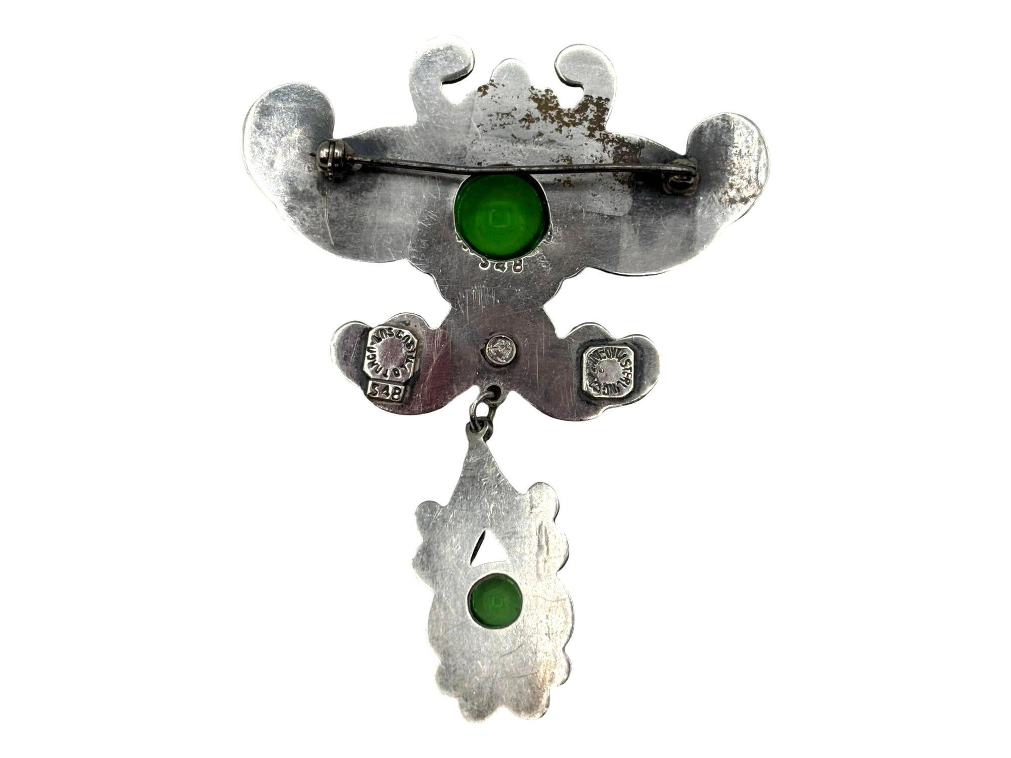 Argento Spilla antica in stile Art Nouveau in argento e pietre verdi in vendita