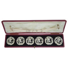 Antique Art Nouveau Silver Buttons, Red Leather Silk Lined Presentation Box