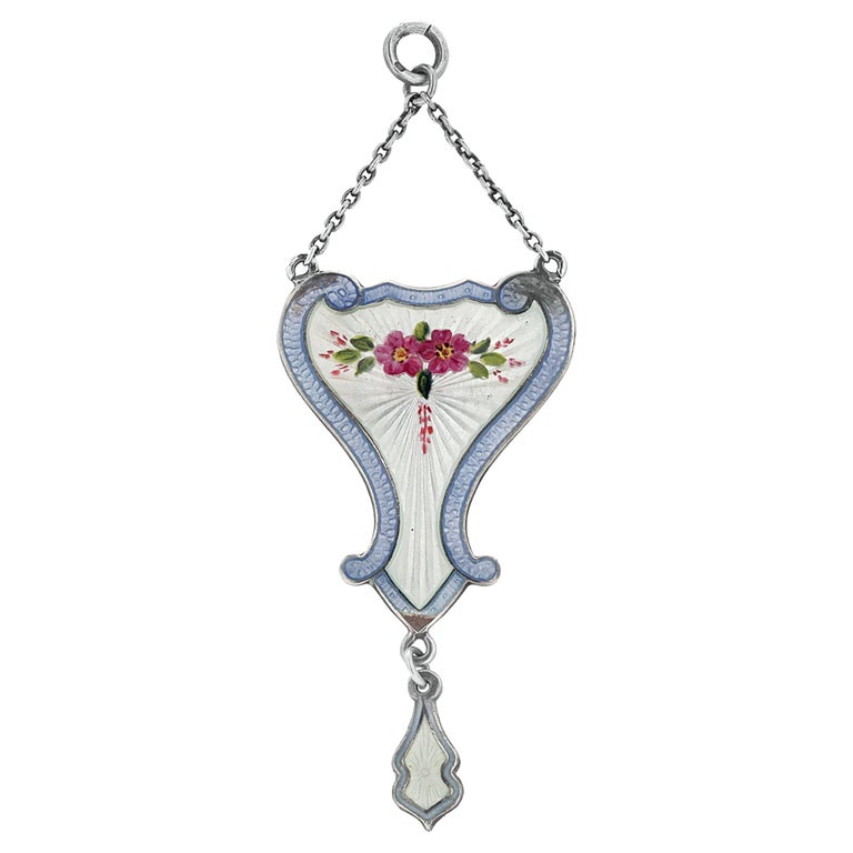 Antique Art Nouveau Silver Guilloche Enamel Pendant For Sale at 1stDibs