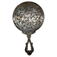 Antique Art Nouveau Silver Hand Mirror Vintage Original 1910's