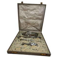 Antique Art Nouveau Silver Inkwell, Letter Opener, Dip Pen and Seal Set, in Box
