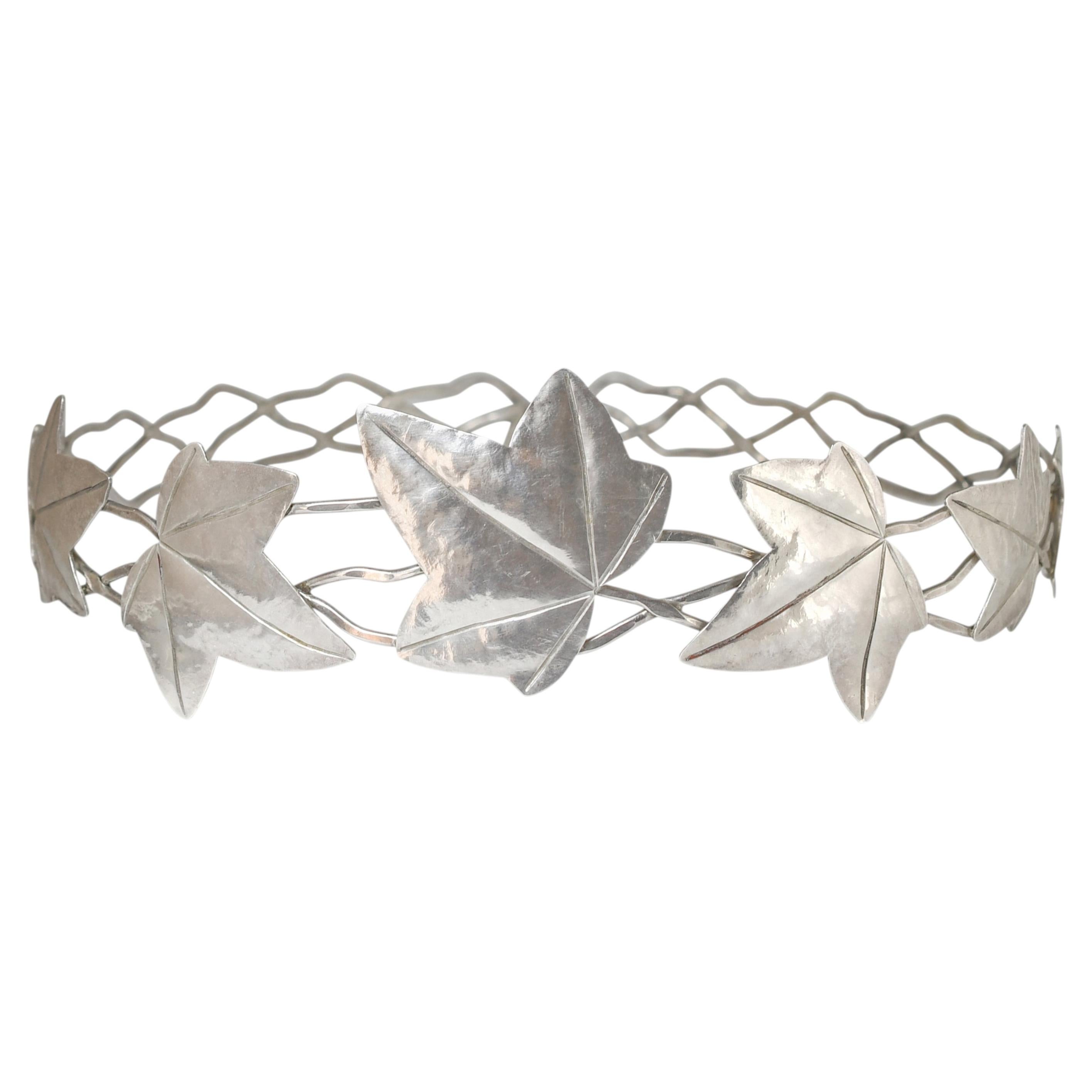 Antique Art Nouveau Silver Ivy Leaf Tiara, Circa 1890 For Sale