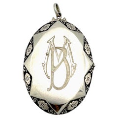 Antique Art Nouveau Silver Locket Pendant Ligated Initials MB