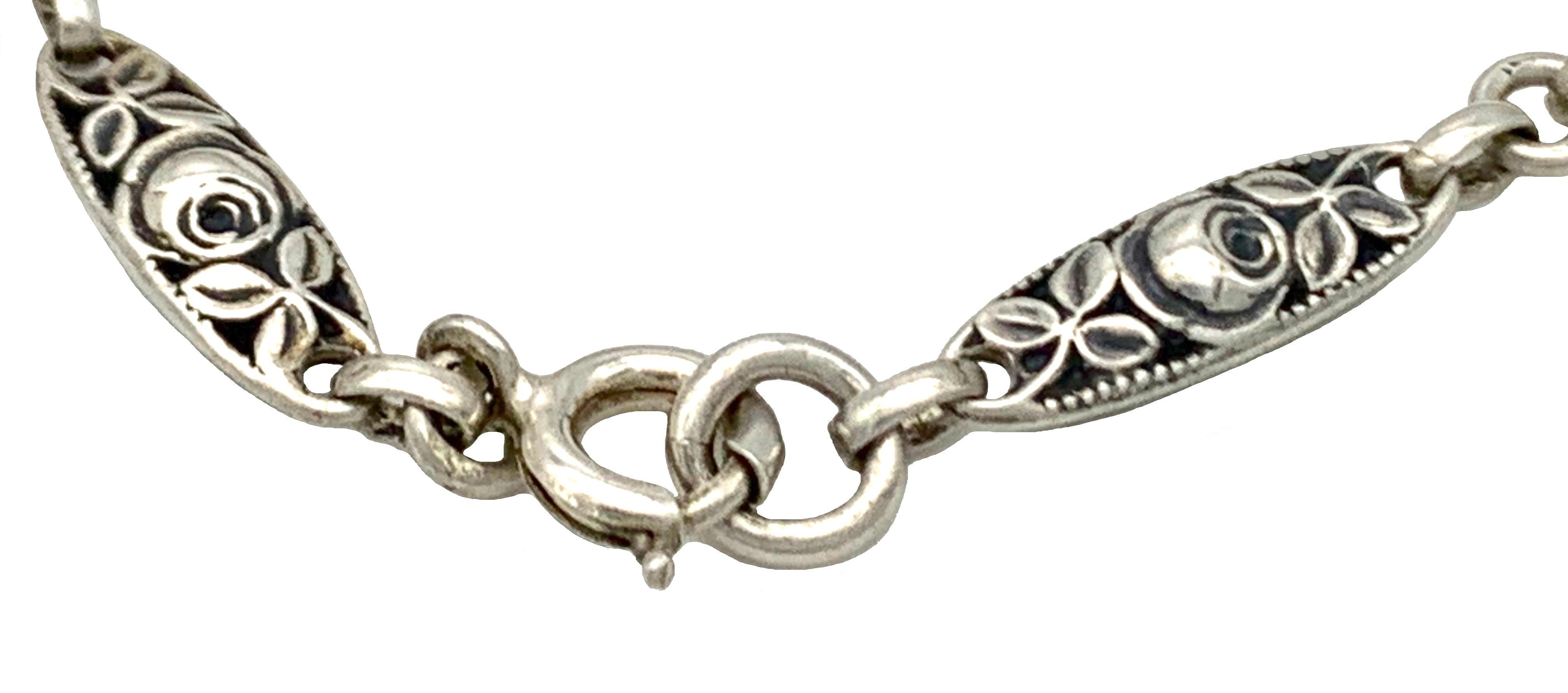De las mujeres Antiguo Art Nouveau Plata Larga Cadena Guardia Rosas