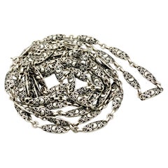 Antiguo Art Nouveau Plata Larga Cadena Guardia Rosas