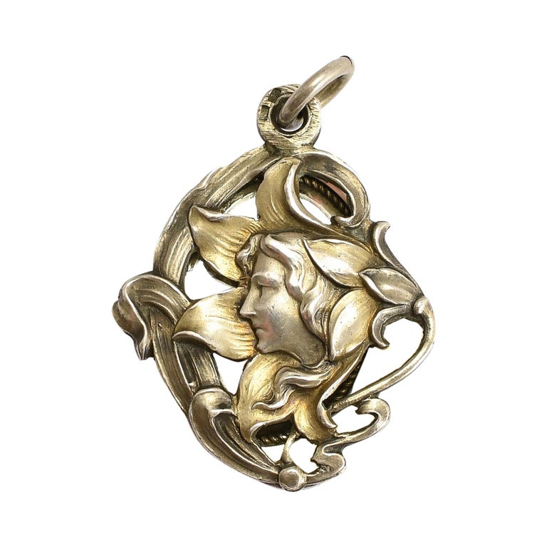 Antique Art Nouveau Silver Mirror Locket Necklace at 1stDibs