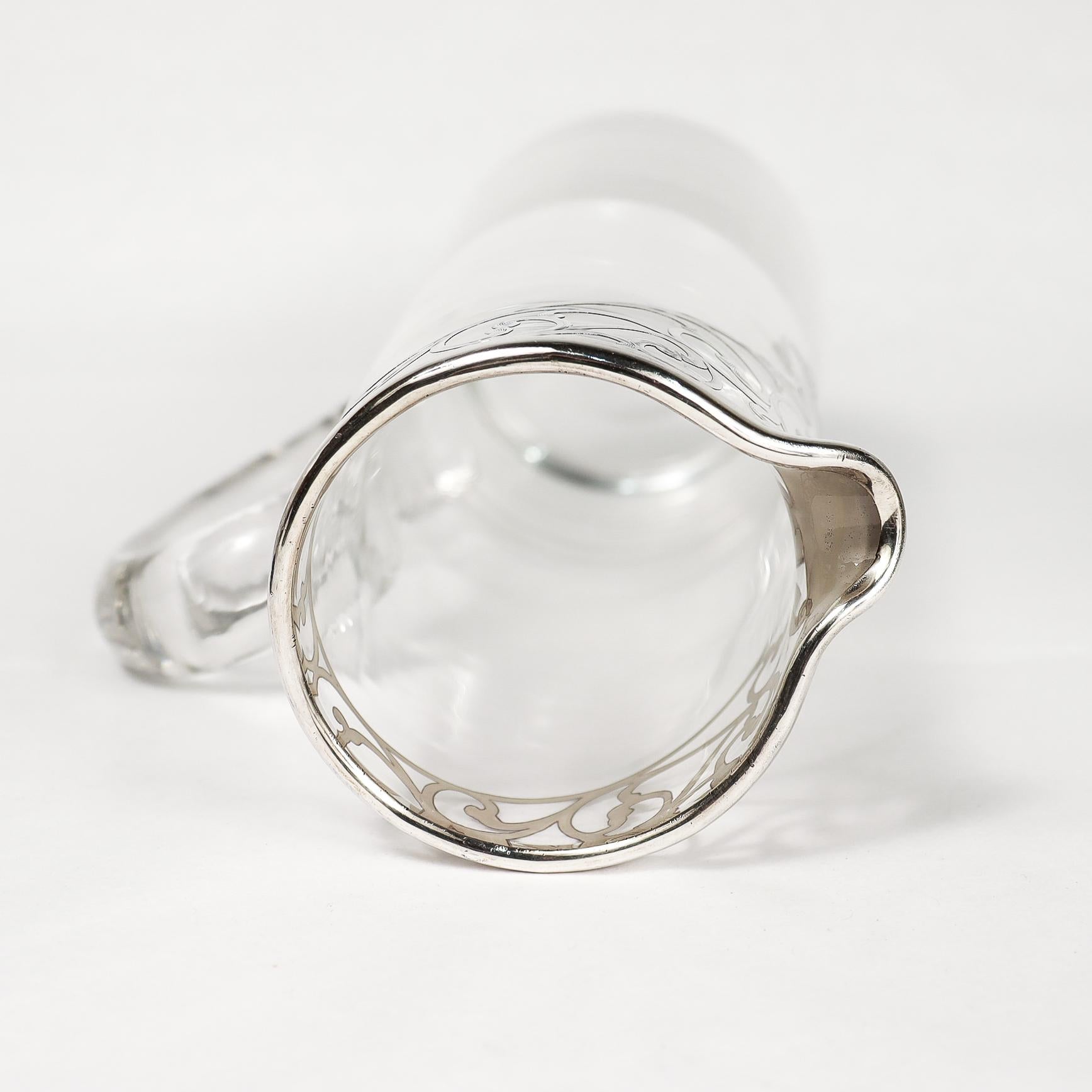Antigua jarra de cóctel o limonada Art Nouveau de cristal plateado superpuesto en venta 6