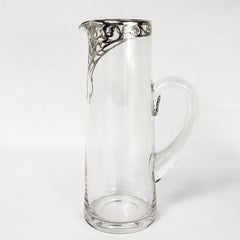 Antique Art Nouveau Silver Overlay Glass Cocktail or Lemonade Pitcher