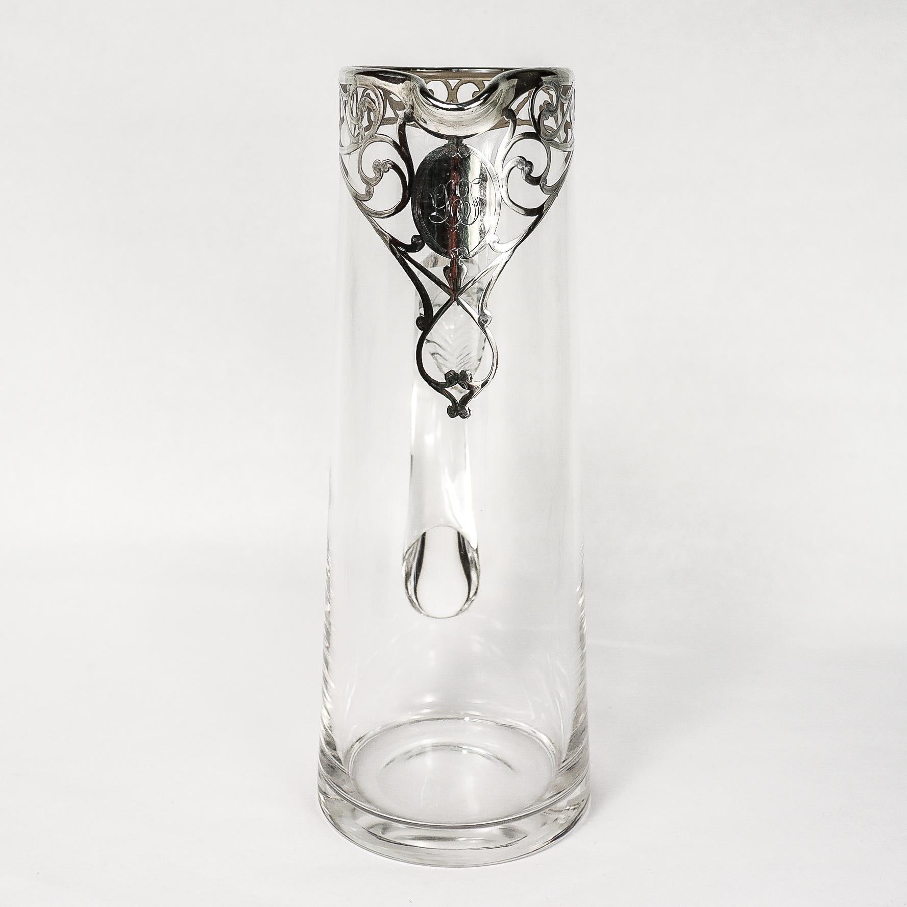 Antigua jarra de cóctel o limonada Art Nouveau de cristal plateado superpuesto Silver en venta