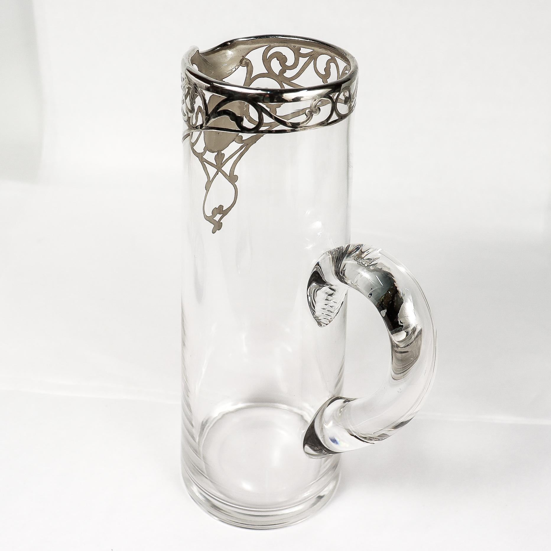 Antigua jarra de cóctel o limonada Art Nouveau de cristal plateado superpuesto en venta 3