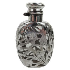 Antique Art Nouveau Silver Overlay Lady’s Medicinal Flask
