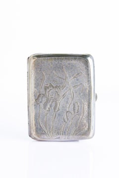 Antique Art Nouveau Silver Plated Cigarette Case with Iris Flower Relief c.1900