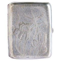 A.I.C. Silver Plated Antique Art Nouveau Cigarette Case with Iris Flower Relief c.1900