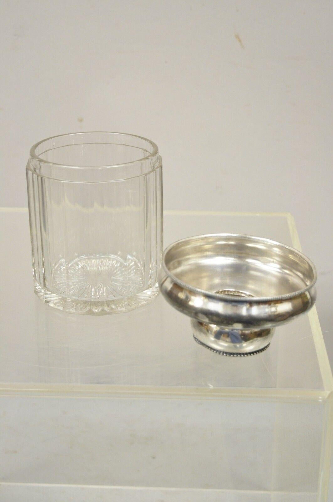 Antique Art Nouveau Silver Plated Lid Cotton Swab Lidded Crystal Vanity Jar 5