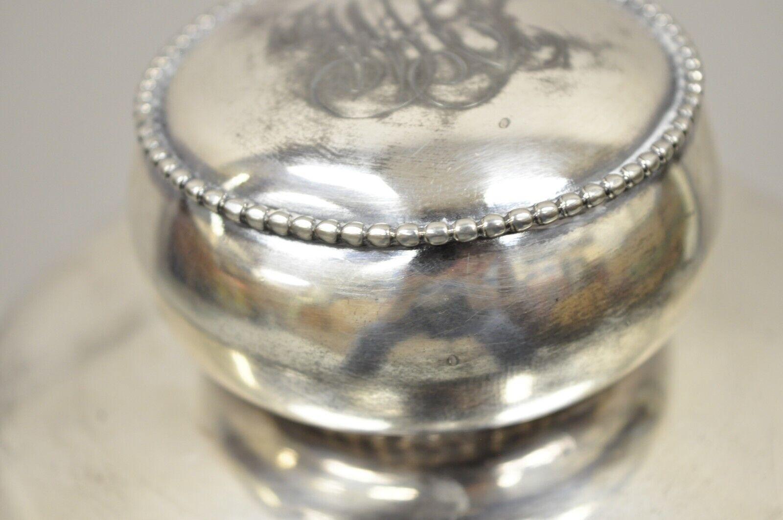Antique Art Nouveau Silver Plated Lid Cotton Swab Lidded Crystal Vanity Jar 6