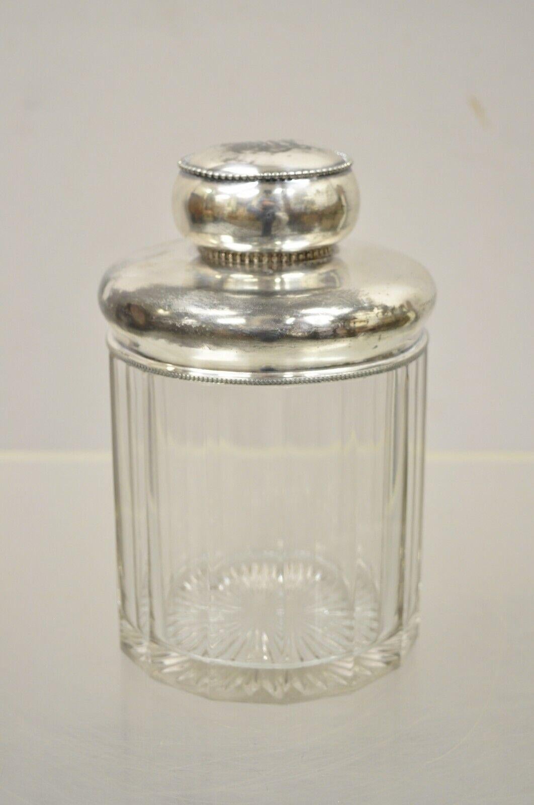 Antique Art Nouveau Silver Plated Lid Cotton Swab Lidded Crystal Vanity Jar 7