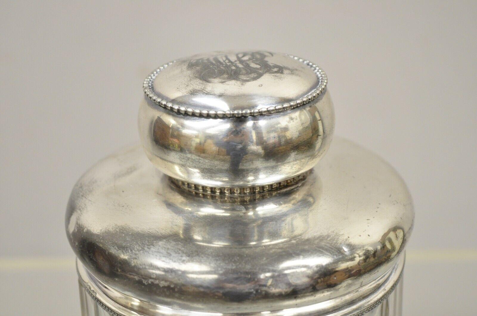 Antique Art Nouveau Silver Plated Lid Cotton Swab Lidded Crystal Vanity Jar In Good Condition In Philadelphia, PA