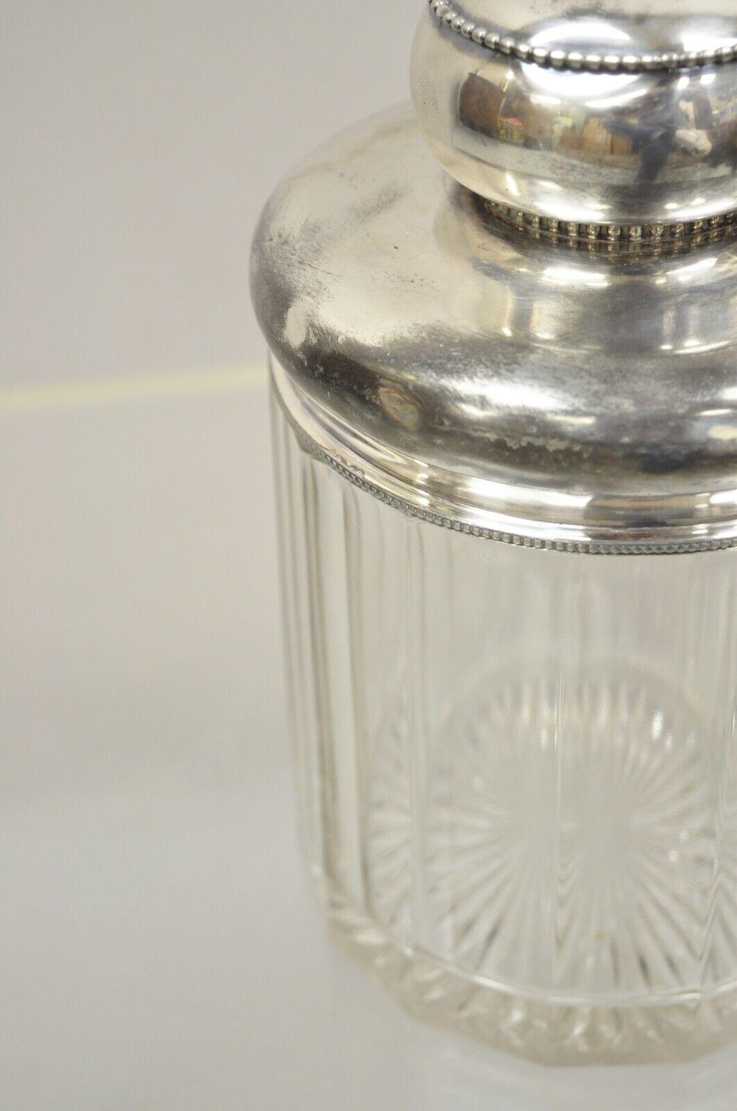 19th Century Antique Art Nouveau Silver Plated Lid Cotton Swab Lidded Crystal Vanity Jar