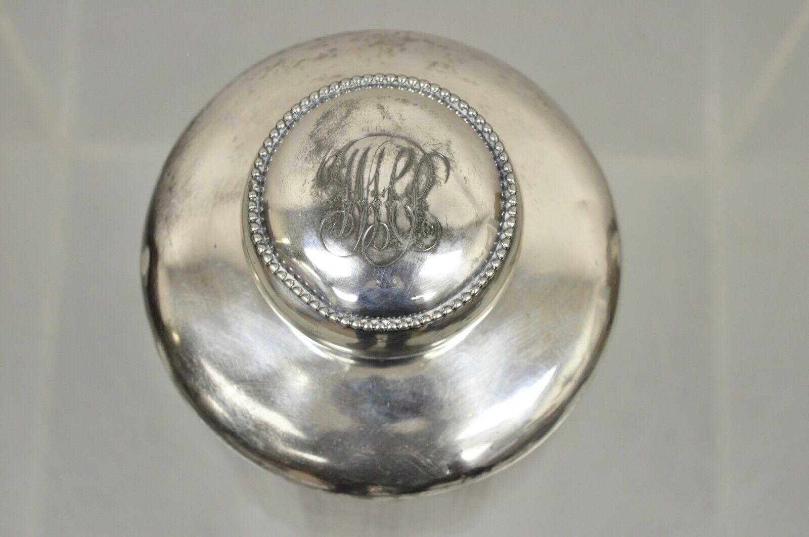 Metal Antique Art Nouveau Silver Plated Lid Cotton Swab Lidded Crystal Vanity Jar