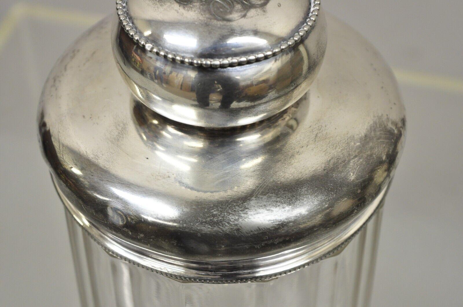 Antique Art Nouveau Silver Plated Lid Cotton Swab Lidded Crystal Vanity Jar 3