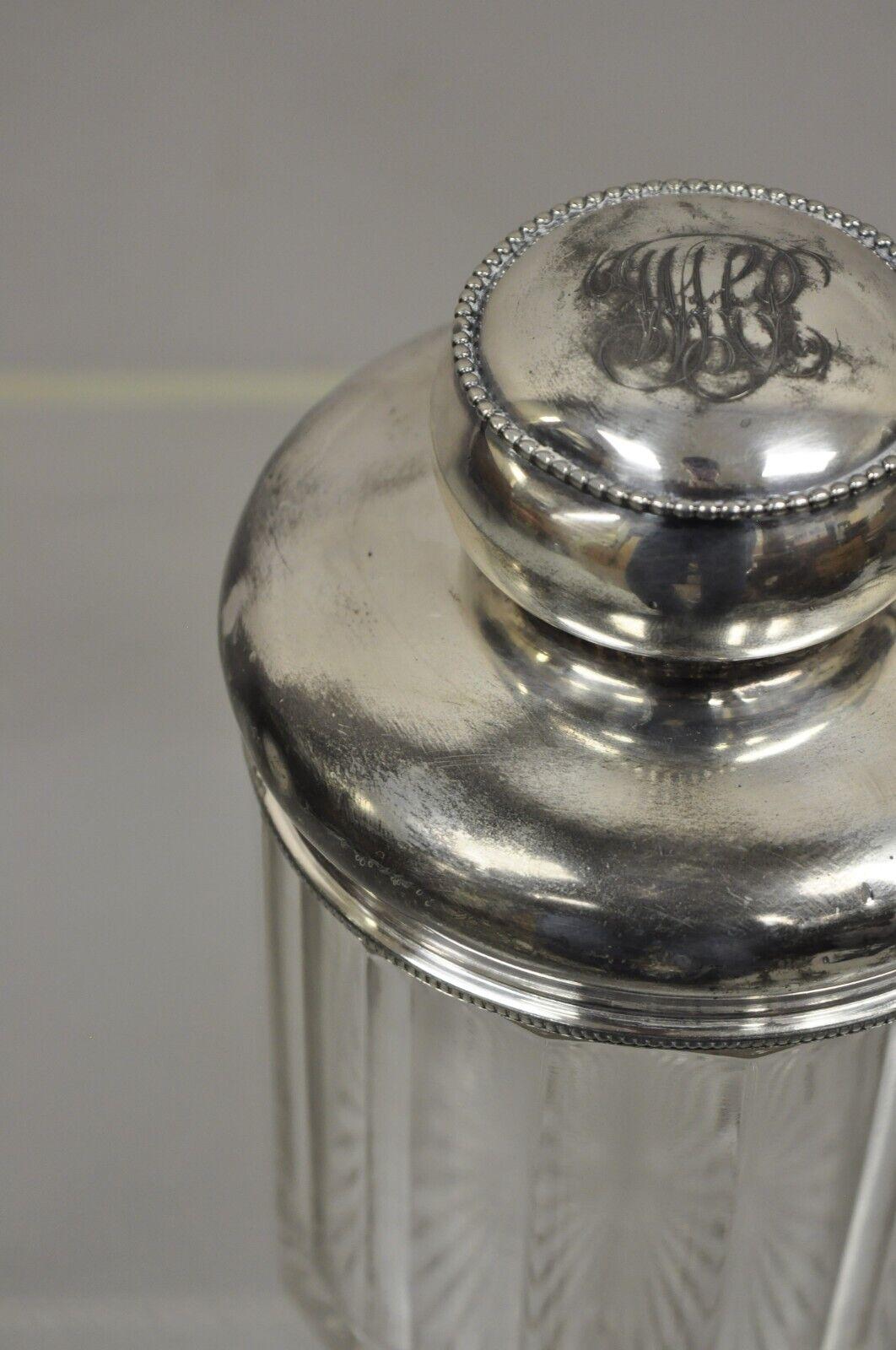 Antique Art Nouveau Silver Plated Lid Cotton Swab Lidded Crystal Vanity Jar 4