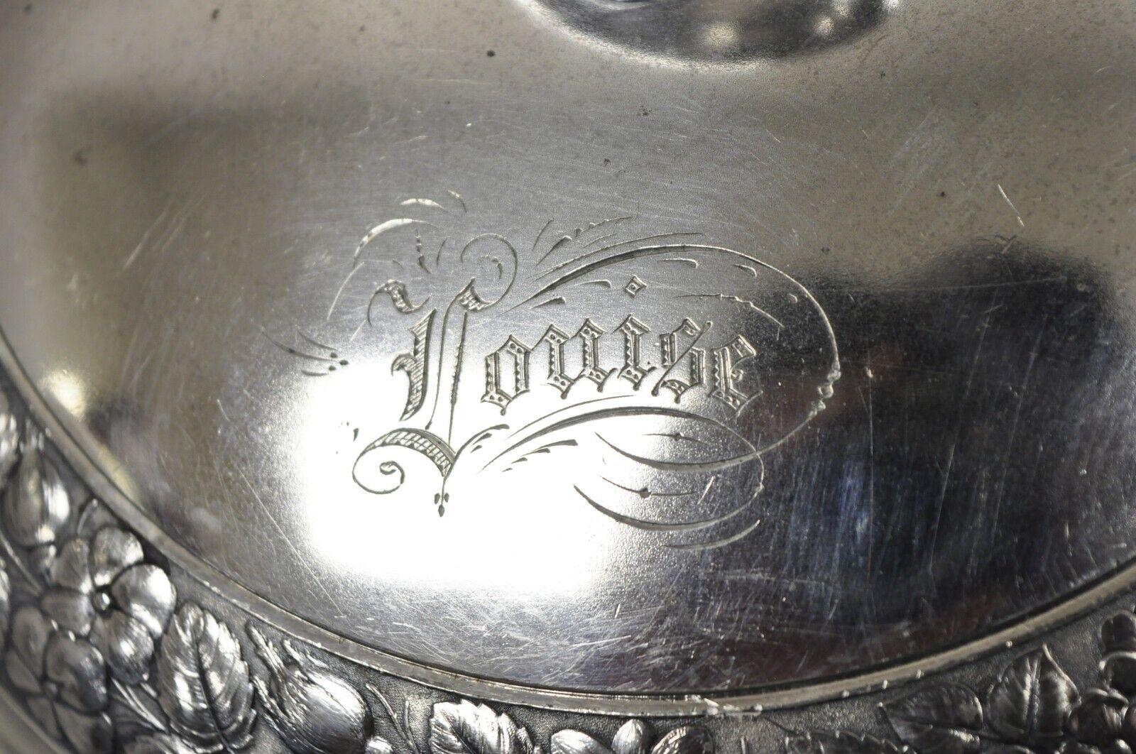 Soupière à couvercle en métal argenté Art Nouveau antique gravée Louise Bon état - En vente à Philadelphia, PA