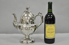 Antique Art Nouveau Silver Plated Nuts & Vines Repousse Tea Pot Tea Kettle