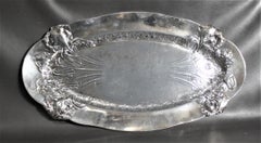 Antique Art Nouveau Silver Plated Oval Serving Tray with Raised Floral Motif