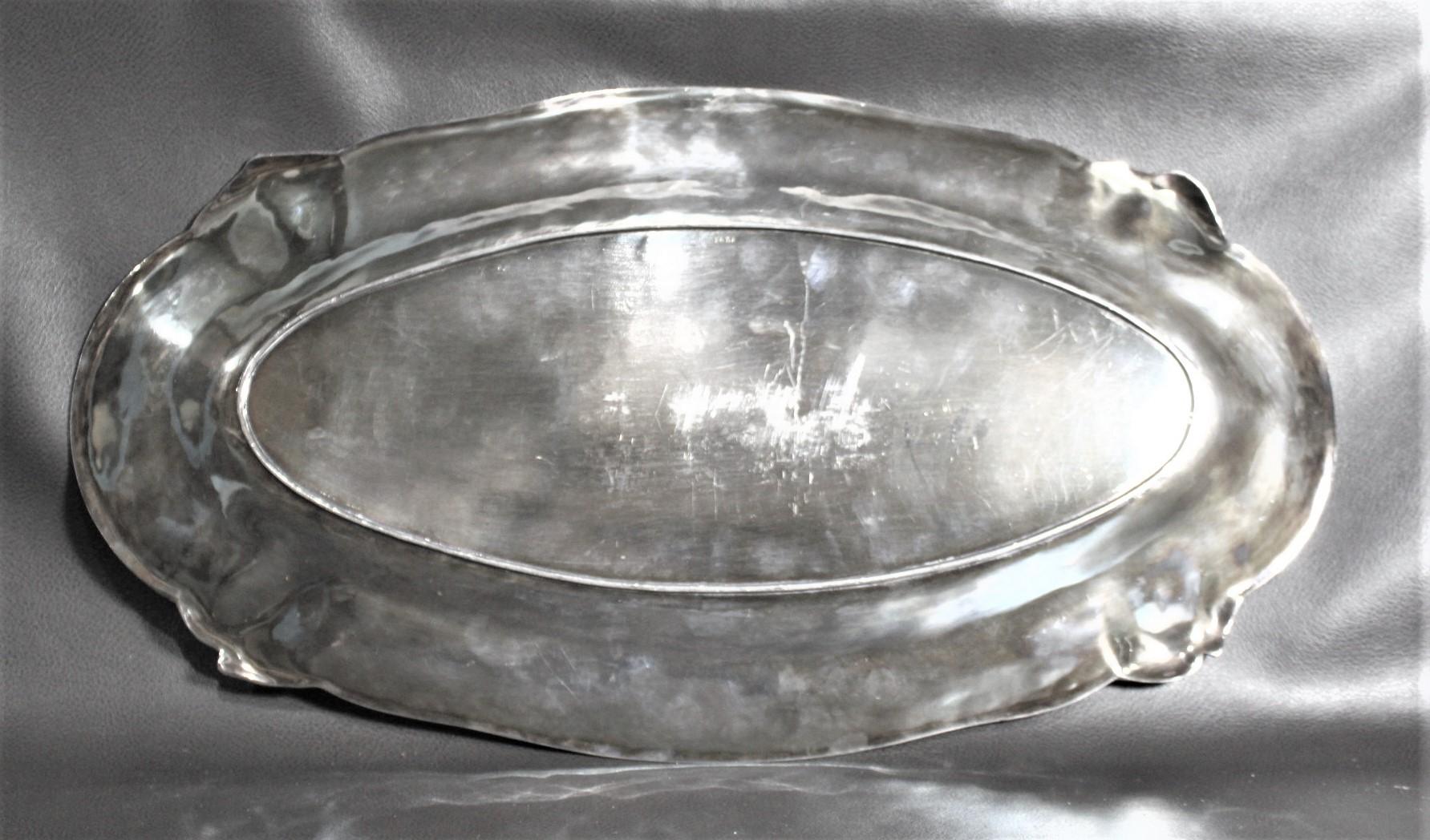 Antique Art Nouveau Silver Plated Oval Serving Tray with Raised Floral Motif For Sale 2
