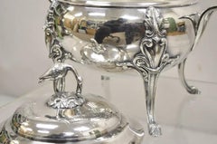 Antique Art Nouveau Silver Plated Soup Tureen With Crane Bird Handle