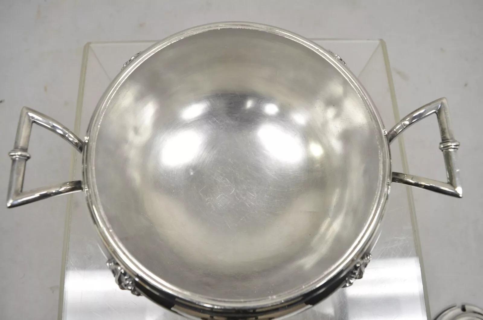 Soupière ancienne en métal argenté Art Nouveau avec anse en forme de Crane en vente 2