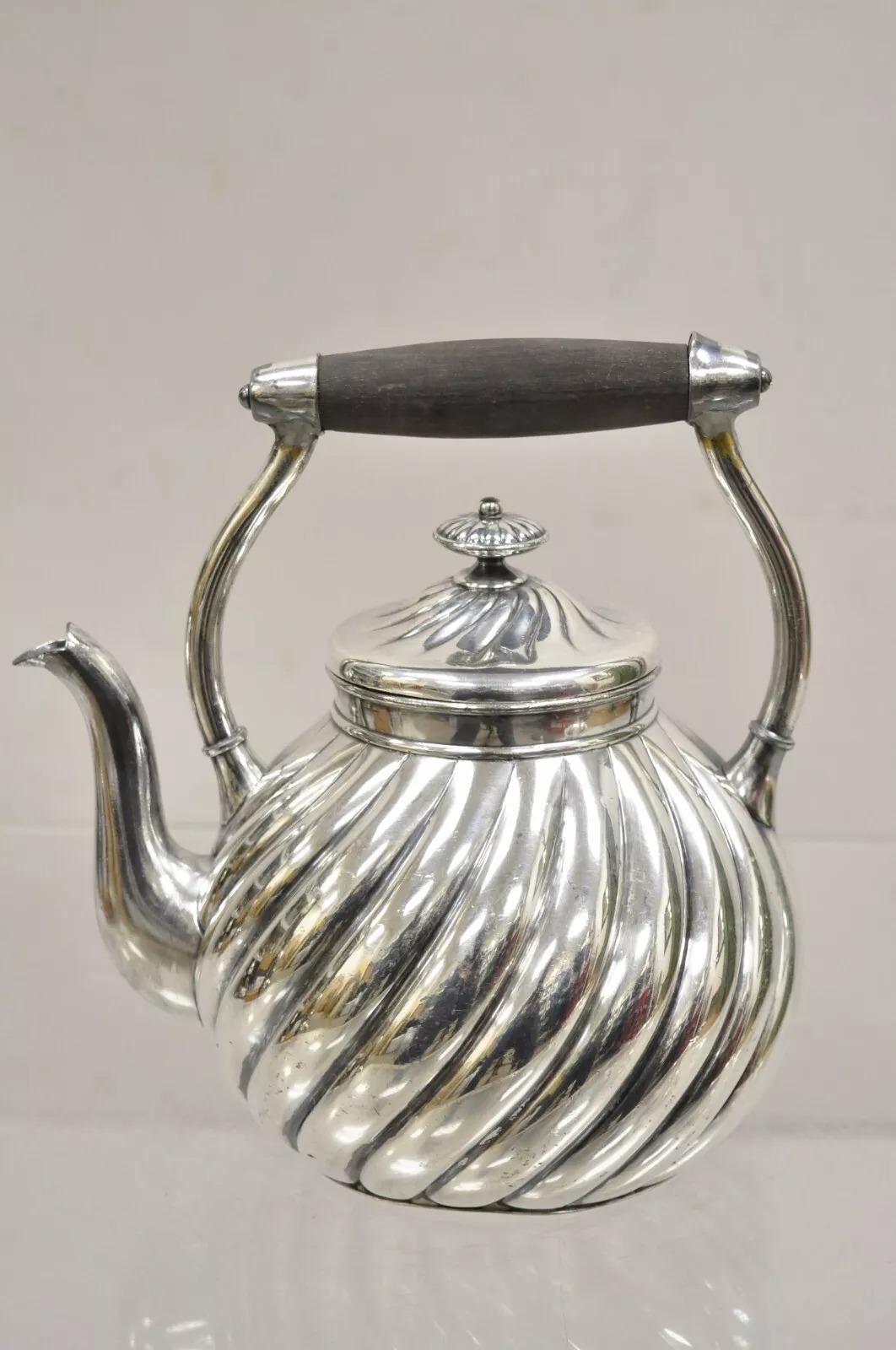 Antico Art Nouveau placcato in argento con design a spirale Teiera Bollitore da tè in vendita 4