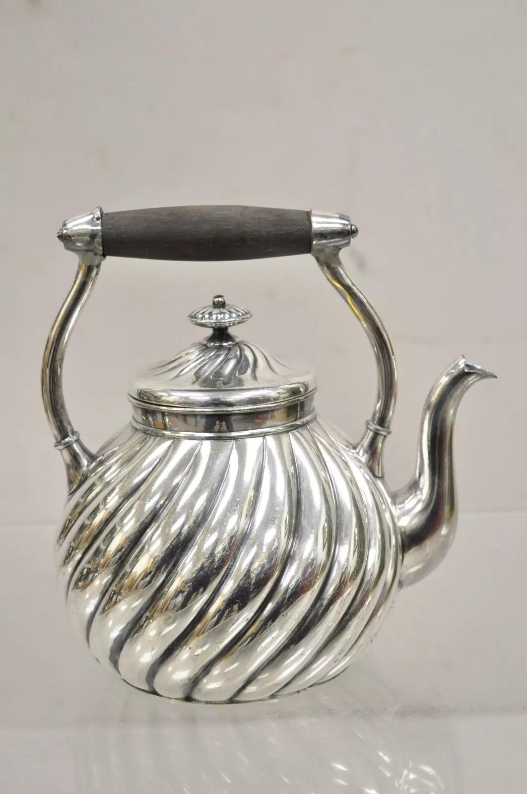 Antico Art Nouveau placcato in argento con design a spirale Teiera Bollitore da tè in vendita 6