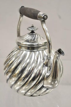 Antique Art Nouveau Silver Plated Spiral Design Teapot Tea Kettle