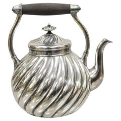 Antique Art Nouveau Silver Plated Spiral Design Teapot Tea Kettle