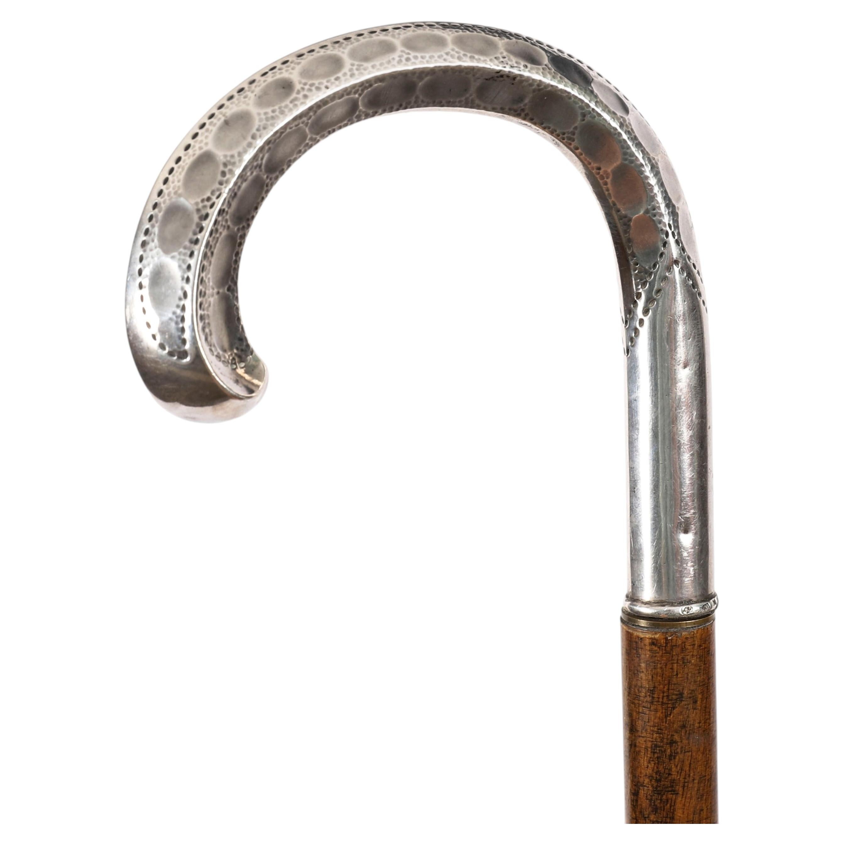 Canne de marche ancienne en argent de style Art nouveau, XIXe siècle