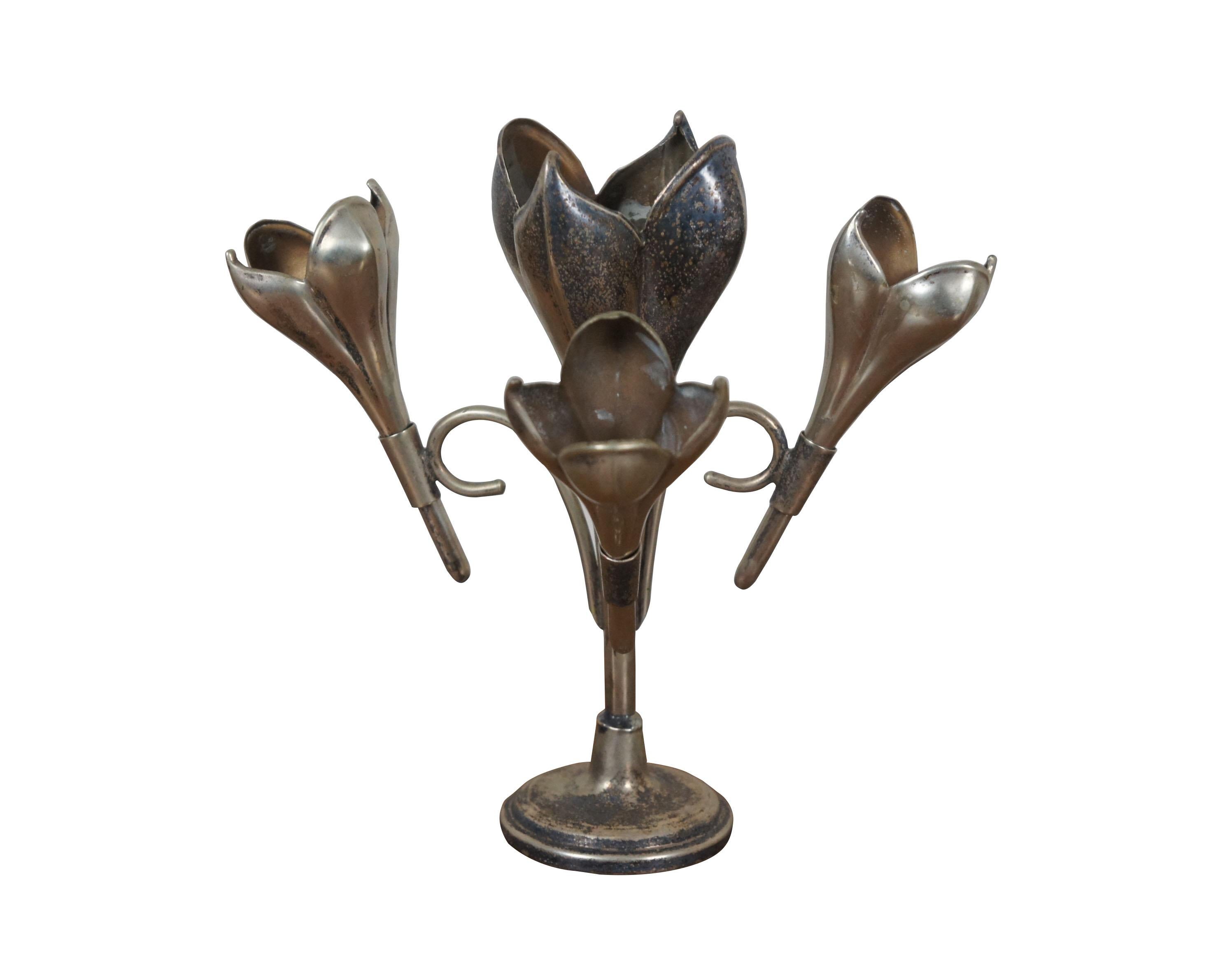 Antique Art Nouveau Silverplate Epergne 4 Trumpet Bud Vase Crocus 8
