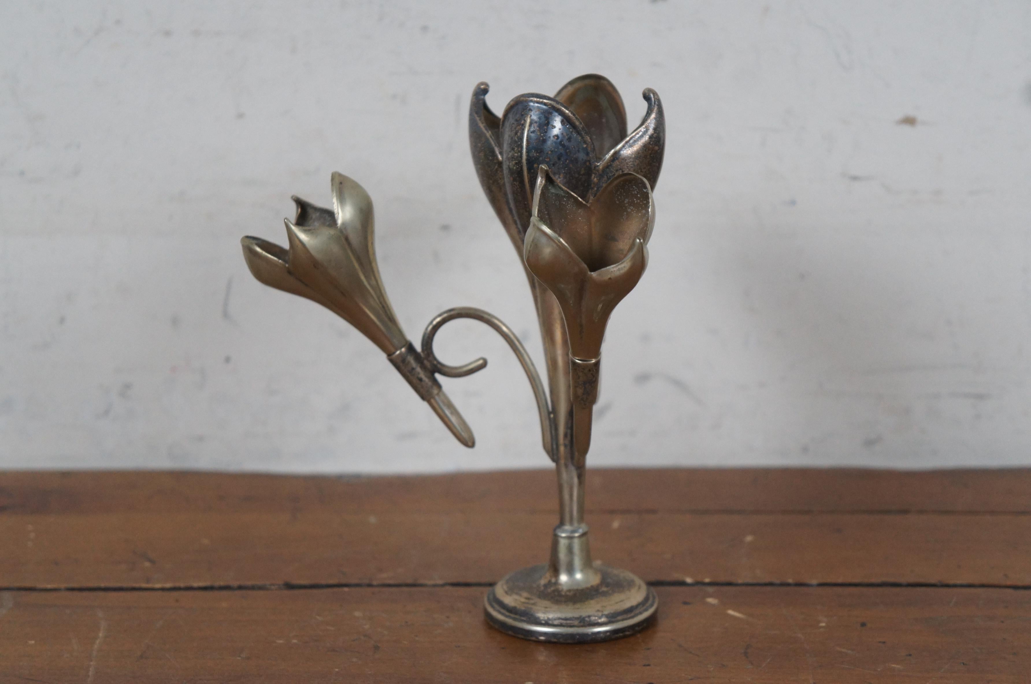 20th Century Antique Art Nouveau Silverplate Epergne 4 Trumpet Bud Vase Crocus 8