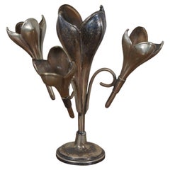 Antique Art Nouveau Silverplate Epergne 4 Trumpet Bud Vase Crocus 8"