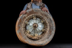 Antique Art Nouveau Slag Glass Ceiling-Mounted Light Fixture