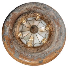 Antique Art Nouveau Slag Glass Ceiling-Mounted Light Fixture