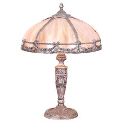 Antique Art Nouveau Slag Glass Table Lamp Attributed to Bradley & Hubbard, 1920s