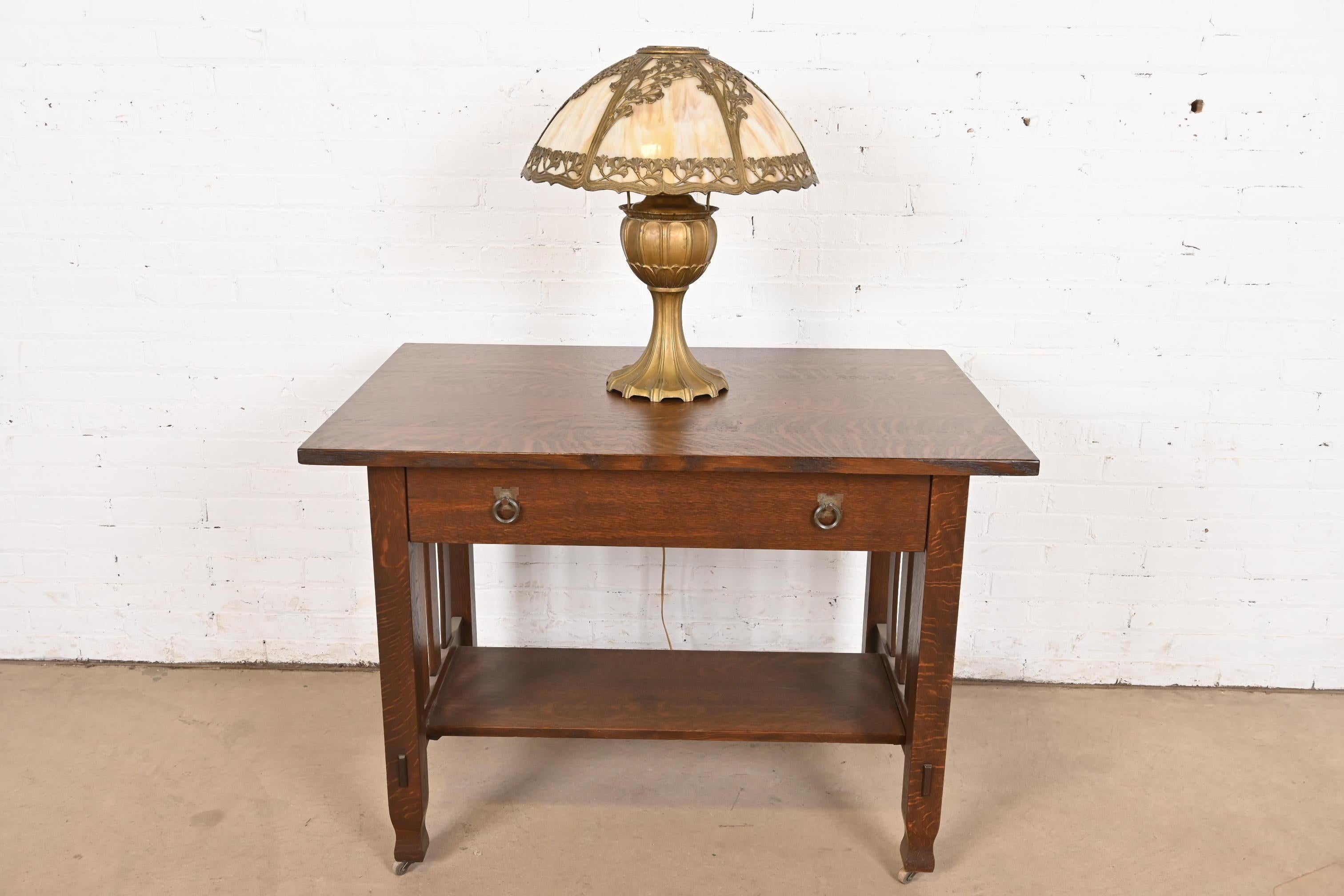 Antique Art Nouveau Slag Glass Table Lamp by Miller Lamp Co., Circa 1920s For Sale 6