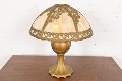 Antique Art Nouveau Slag Glass Table Lamp by Miller Lamp Co., Circa 1920s